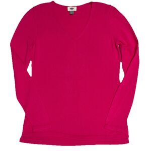 Old Navy Sweater Medium Pink Vneck Ribbed Lightweight  Pullover Women’s M